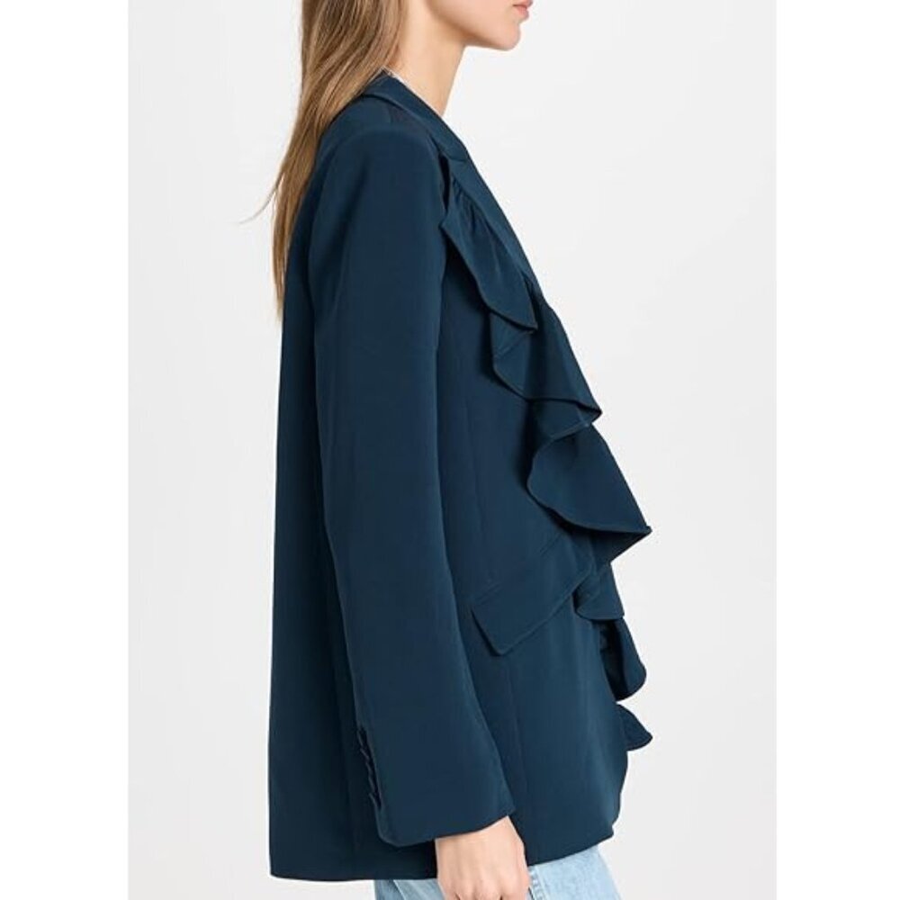 Cinq a Sept 'Margo' Asymmetric Ruffle-Front Blazer, Peacock Blue - Picture 3 of 4